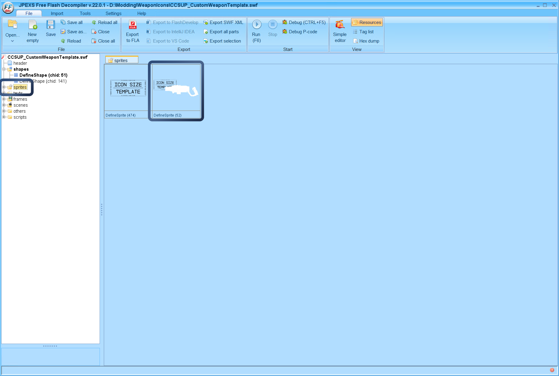 On the left side click "sprites" and then you will see your icon most likely not positioned correctly on the right